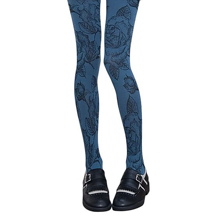 blue roses pattern tights boogzel clothing