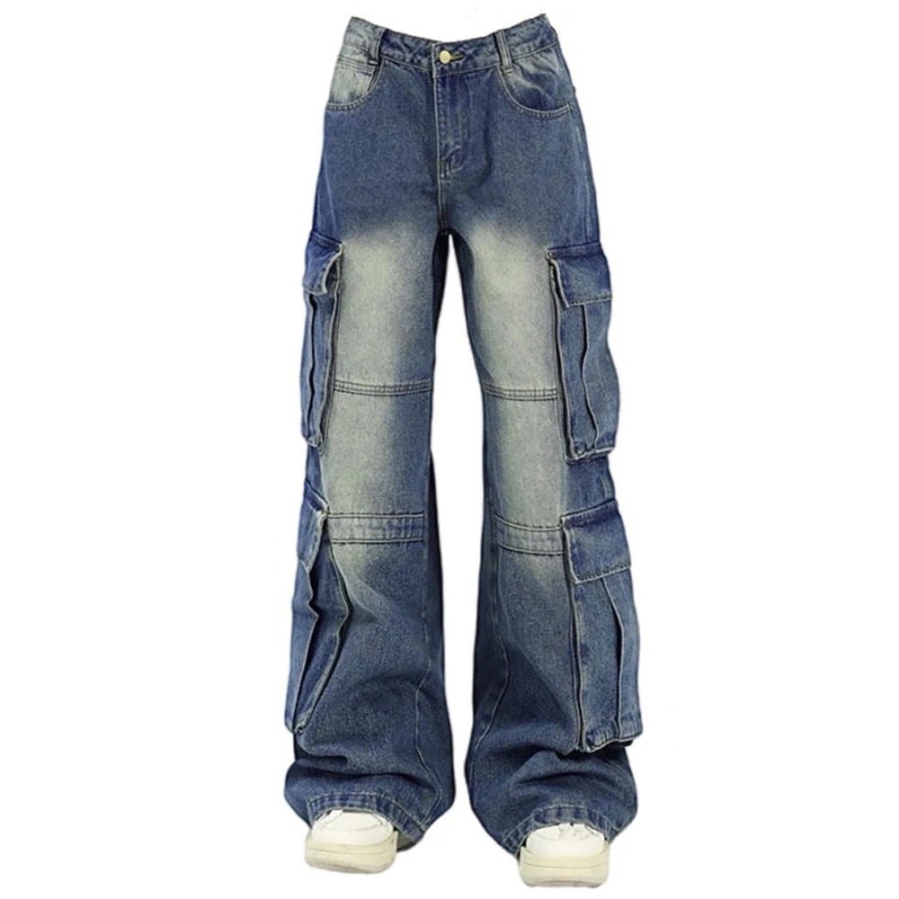 blue wide leg cargo jeans boogzel clothing