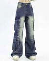 blue wide leg cargo jeans boogzel clothing