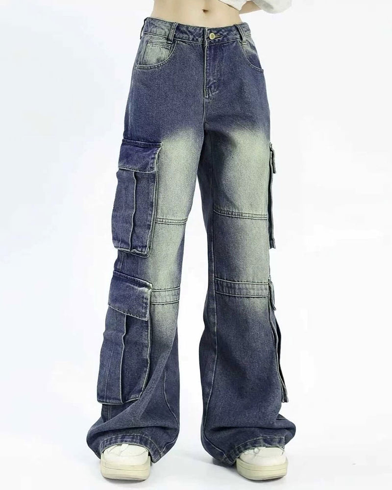 blue wide leg cargo jeans boogzel clothing