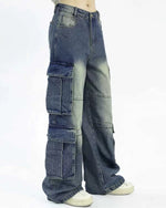 blue wide leg cargo jeans boogzel clothing