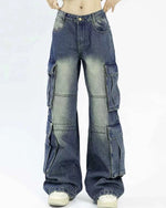 blue wide leg cargo jeans boogzel clothing