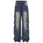 blue wide leg cargo jeans boogzel clothing