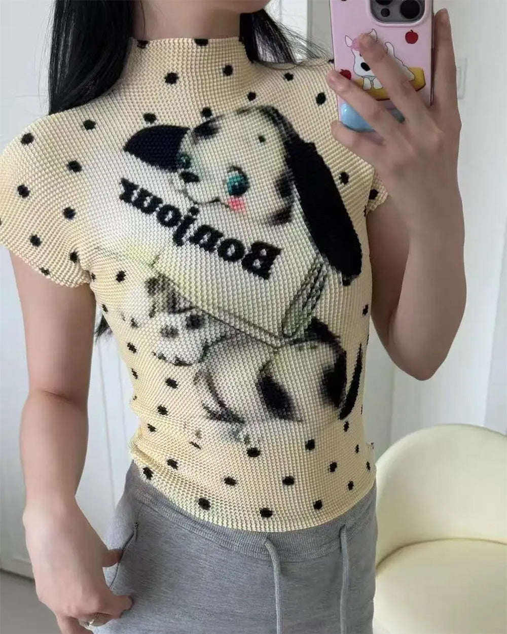 bonjour polka dot baby tee boogzel clothing