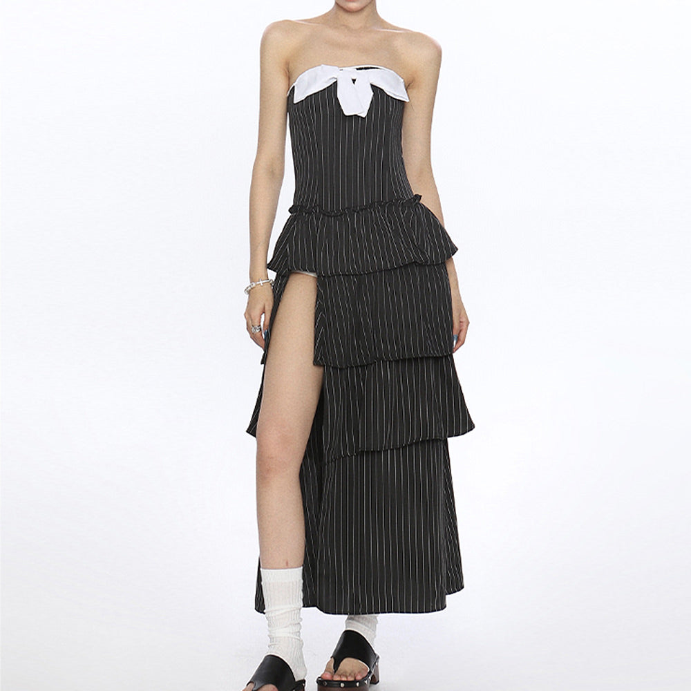 bow striped maxi dress boogzel clothing