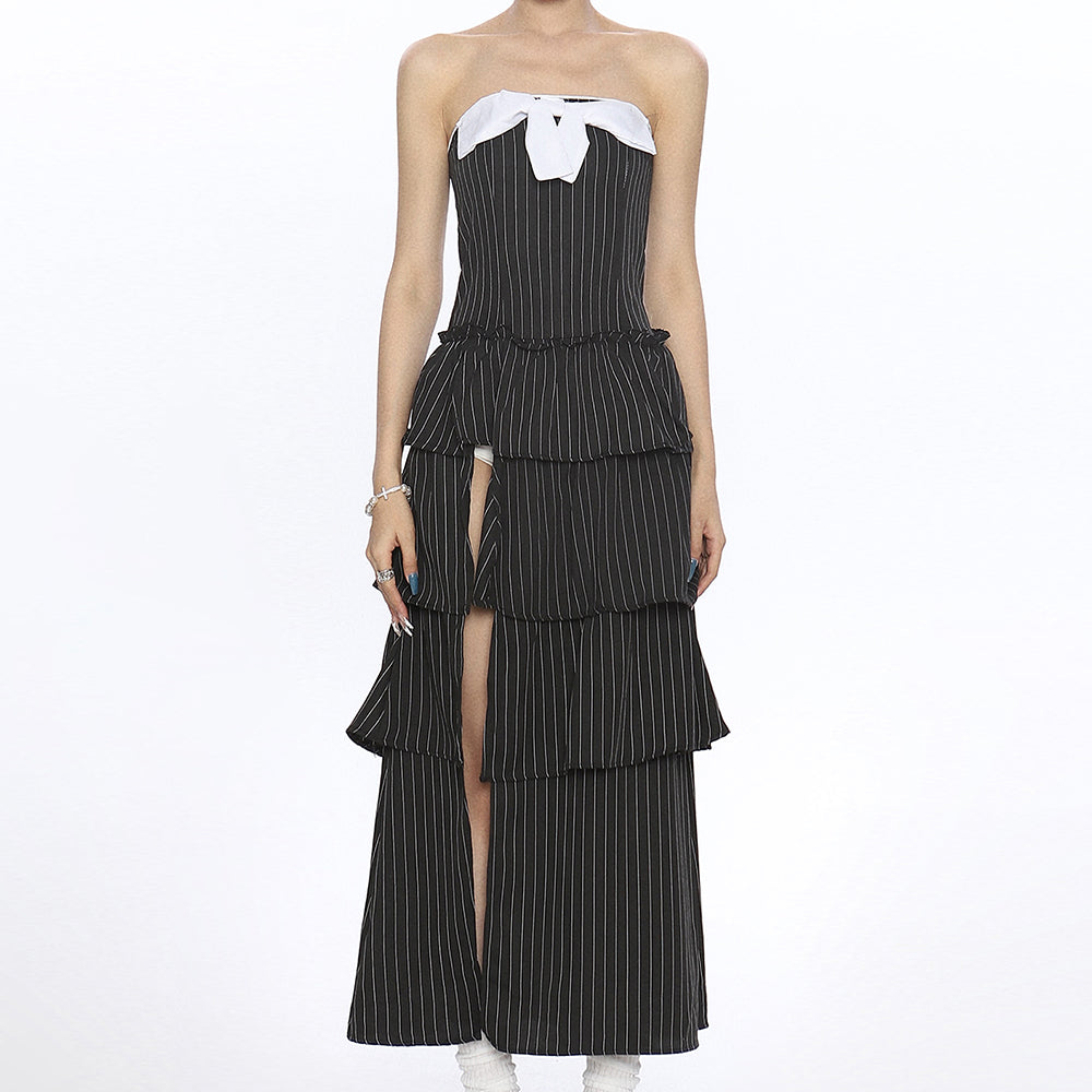 bow striped maxi dress boogzel clothing