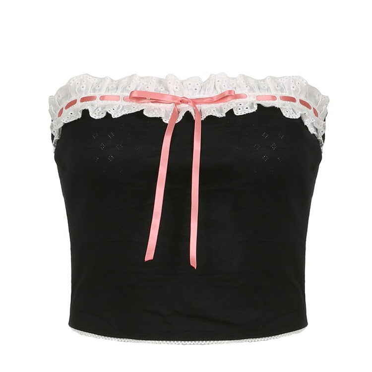 coquette aesthetic lace ribbon tube top boogzel clothing