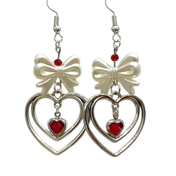 bow and heart coquette earrings boogzel clothing