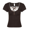 brown bowknot short sleeve top boogzel clothing