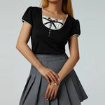 black bowknot short sleeve top boogzel clothing