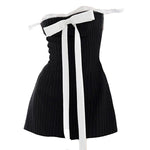 bow lace striped mini dress boogzel clothing