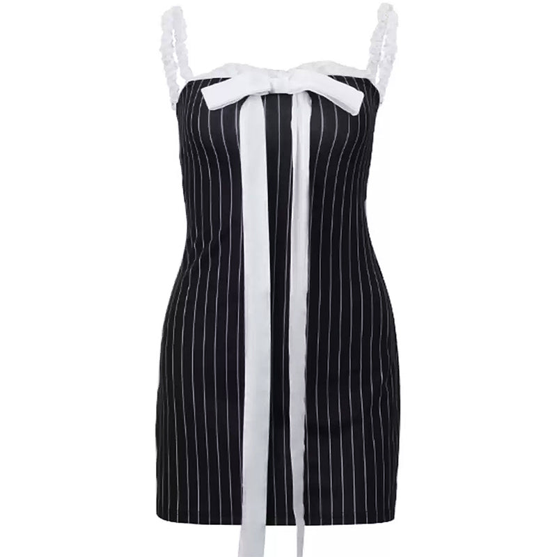 bow lace striped mini dress boogzel clothing