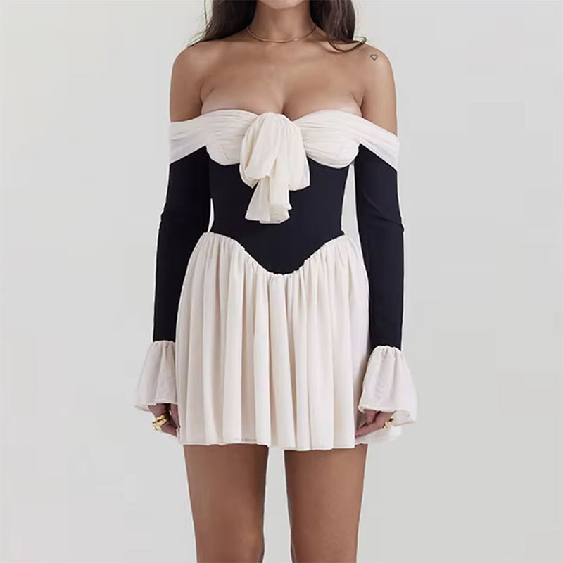 bow top off shoulder dress Innovare Denim Devi Off Shoulder Bow Knit Mini Dress In Grey, S