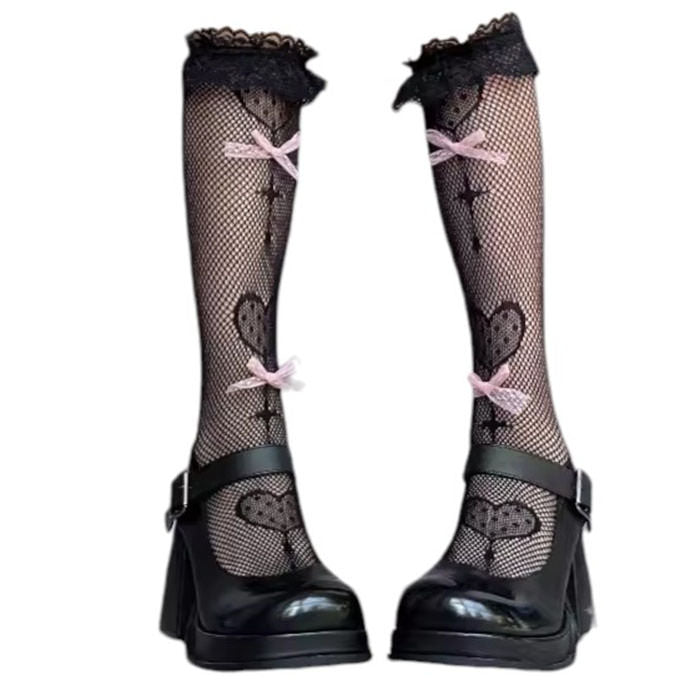 bows fishnet knee socks boogzel clothing