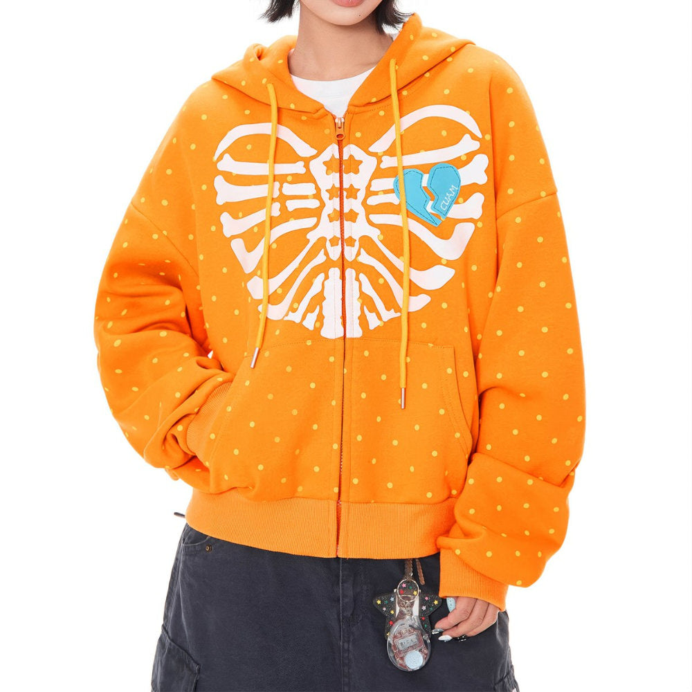 broken heart skeleton zip up hoodie boogzel clothing