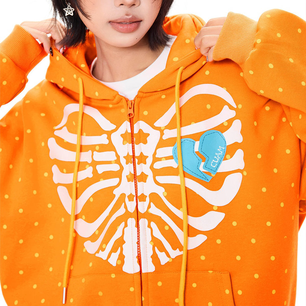 broken heart skeleton zip up hoodie boogzel clothing