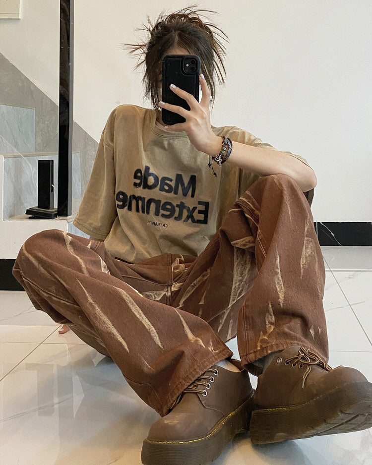 aesthetic brown wide leg jeans - boogzel clothing - aesthetic clothing