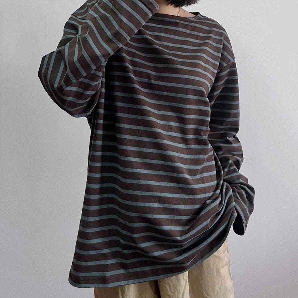 brown blue striped long sleeve t-shirt boogzel clothing