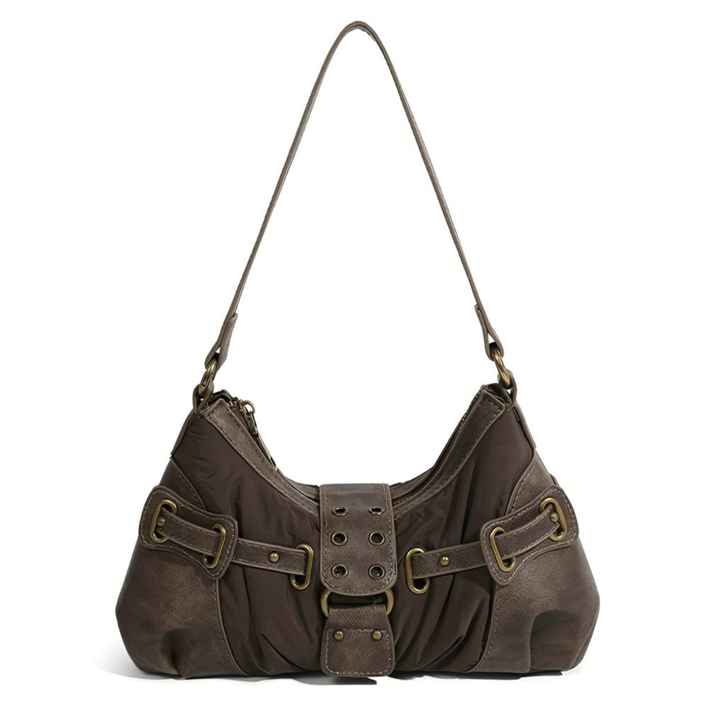 brown buckle strap shoulder bag boogzel clothing