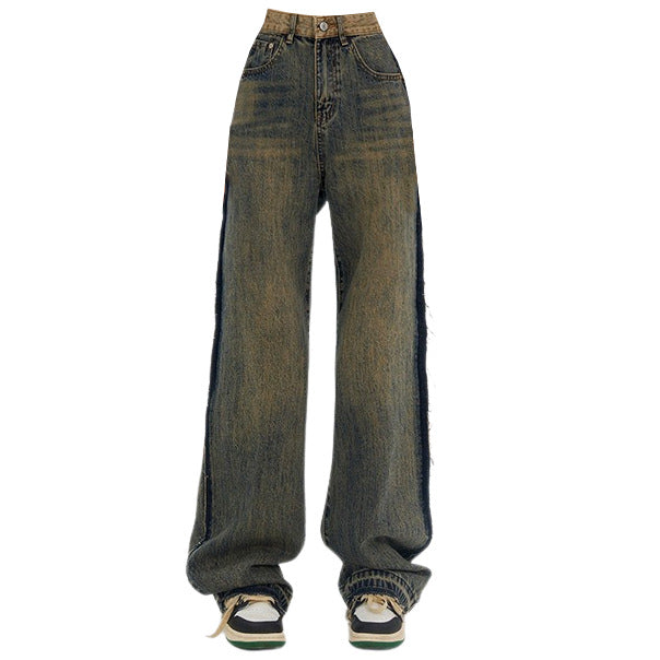 Washed Brown Jeans with Contrast Pocket - boogzel clothing