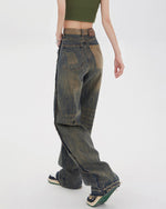 Washed Brown Jeans with Contrast Pocket - boogzel clothing