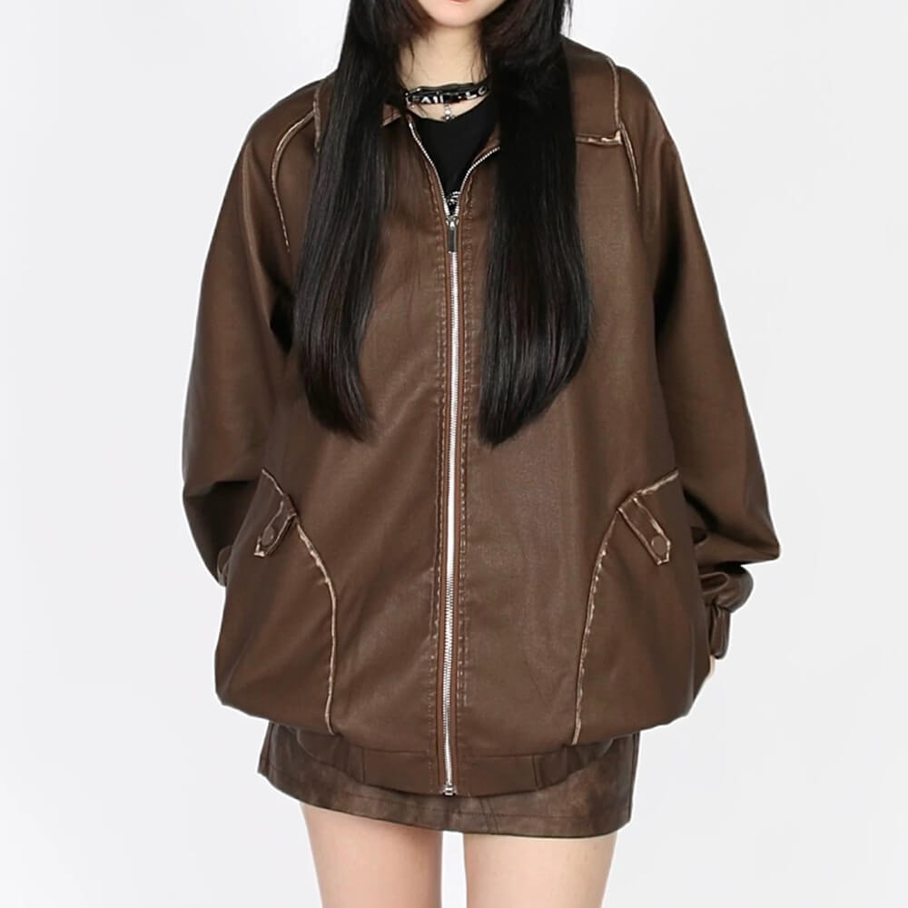 brown leather bomber jacket boogzel clothing