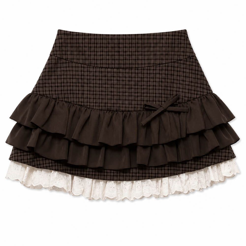 brown plaid ruffle mini skirt boogzel clothing