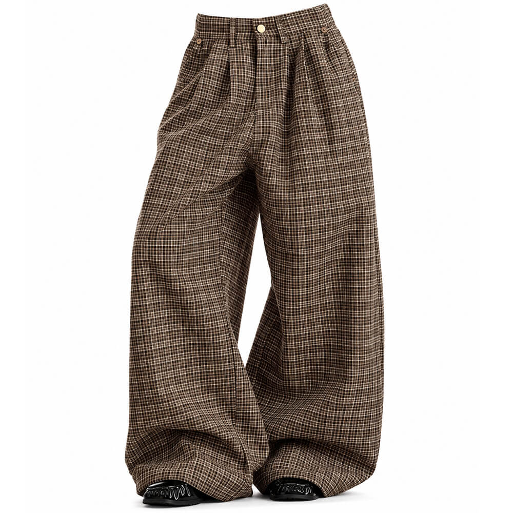 brown plaid wide leg pants boogzel clothing