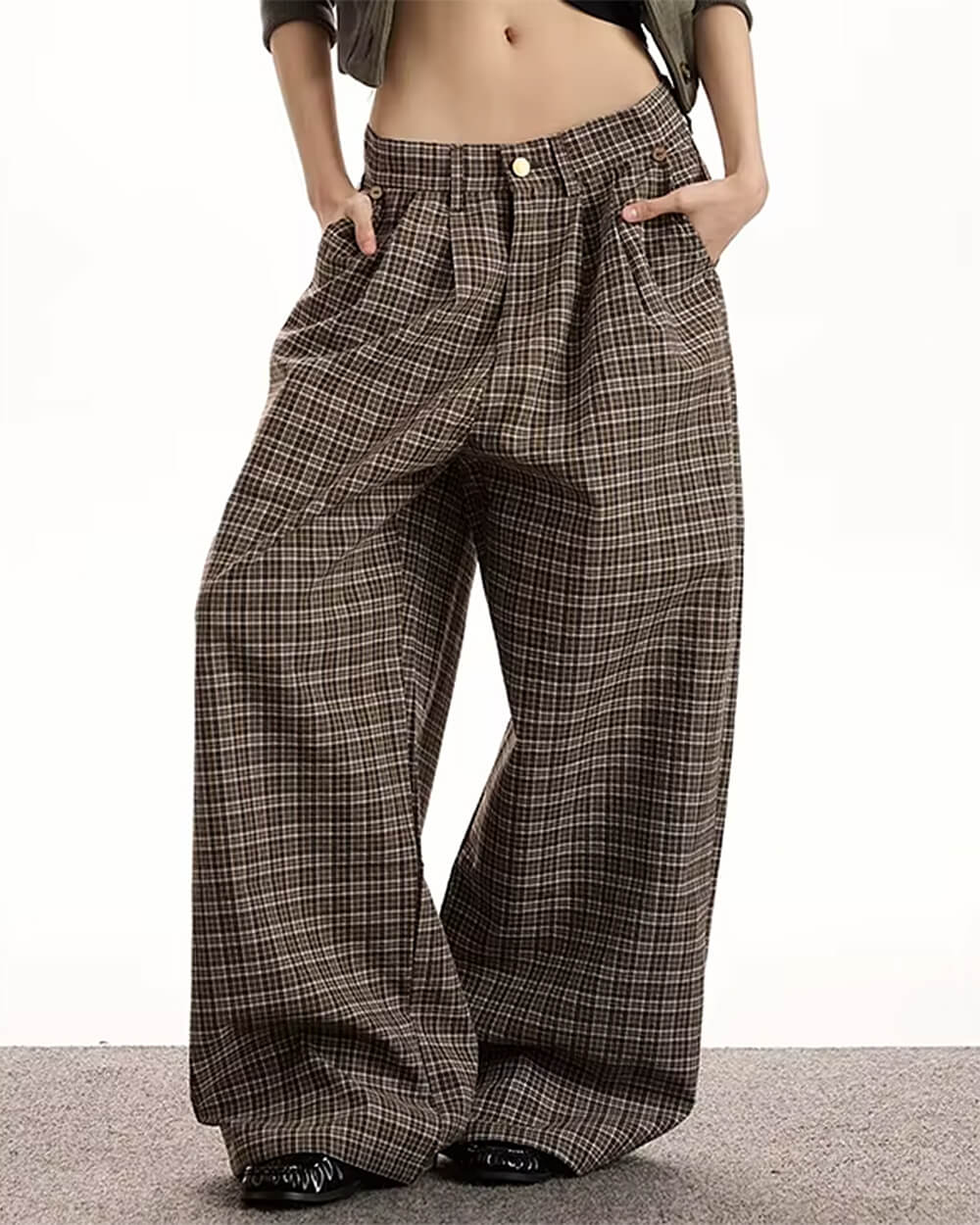 brown plaid wide leg pants boogzel clothing