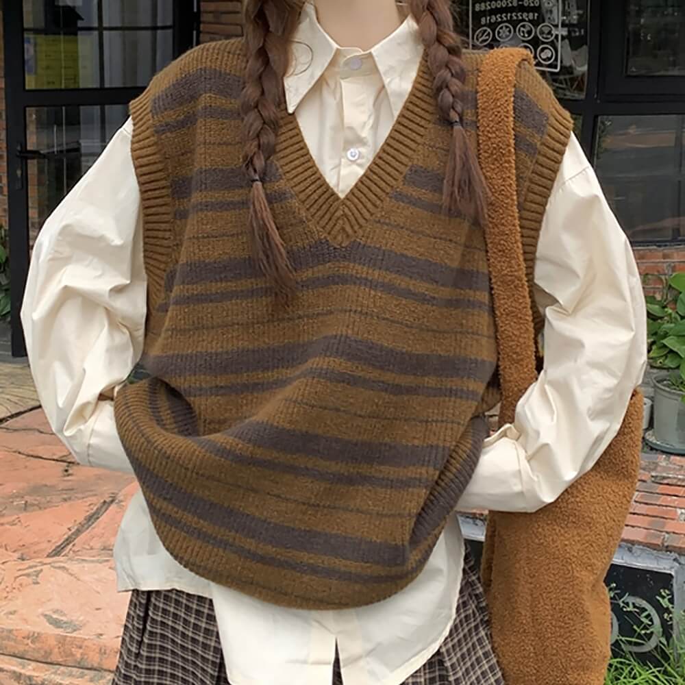brown striped vest boogzel clothing