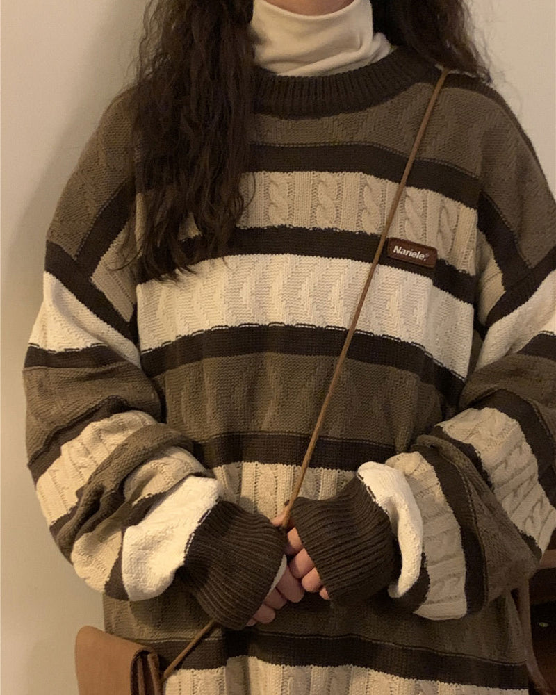 brown striped womens vintage sweater boogzel clothing