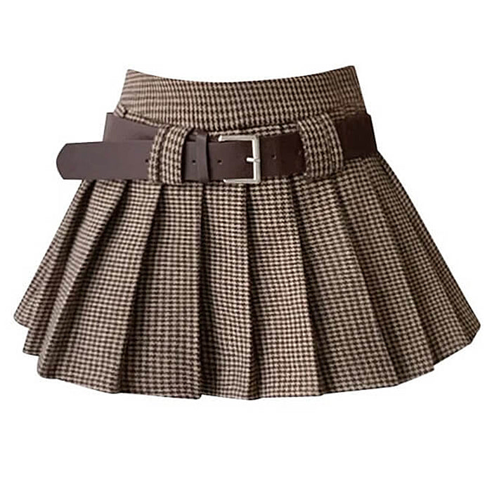 brown plaid pleated mini skirt boogzel clothing