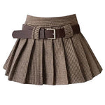 brown plaid pleated mini skirt boogzel clothing