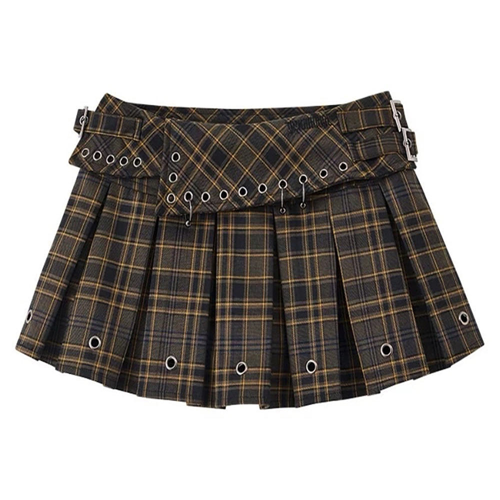 brown pleated mini skirt boogzel clothing