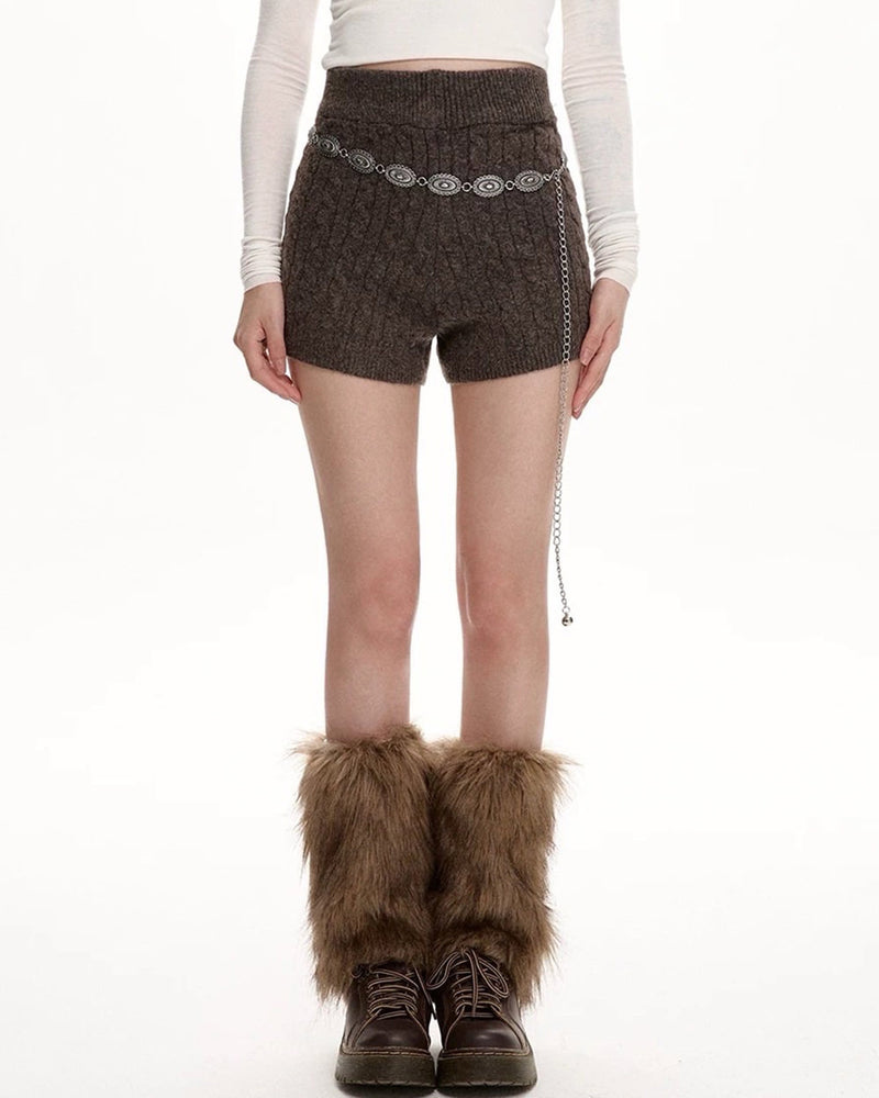 brown cable knitted shorts boogzel clothing