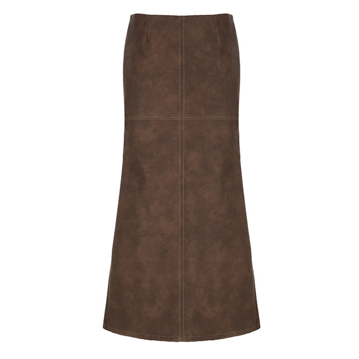 brown leather maxi skirt boogzel clothing