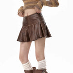 brown leather pleated skirt boogzel clothing