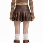 brown leather pleated skirt boogzel clothing