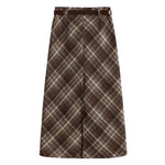 brown plaid midi skirt boogzel clothing