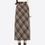 brown plaid midi skirt boogzel clothing