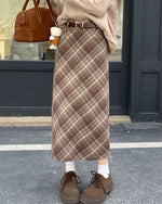 brown plaid midi skirt boogzel clothing