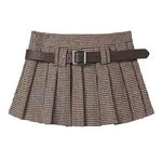 brown plaid pleated mini skirt boogzel clothing