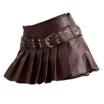 brown pleated leather mini skirt boogzel clothing