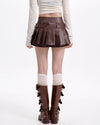 brown pleated leather mini skirt boogzel clothing