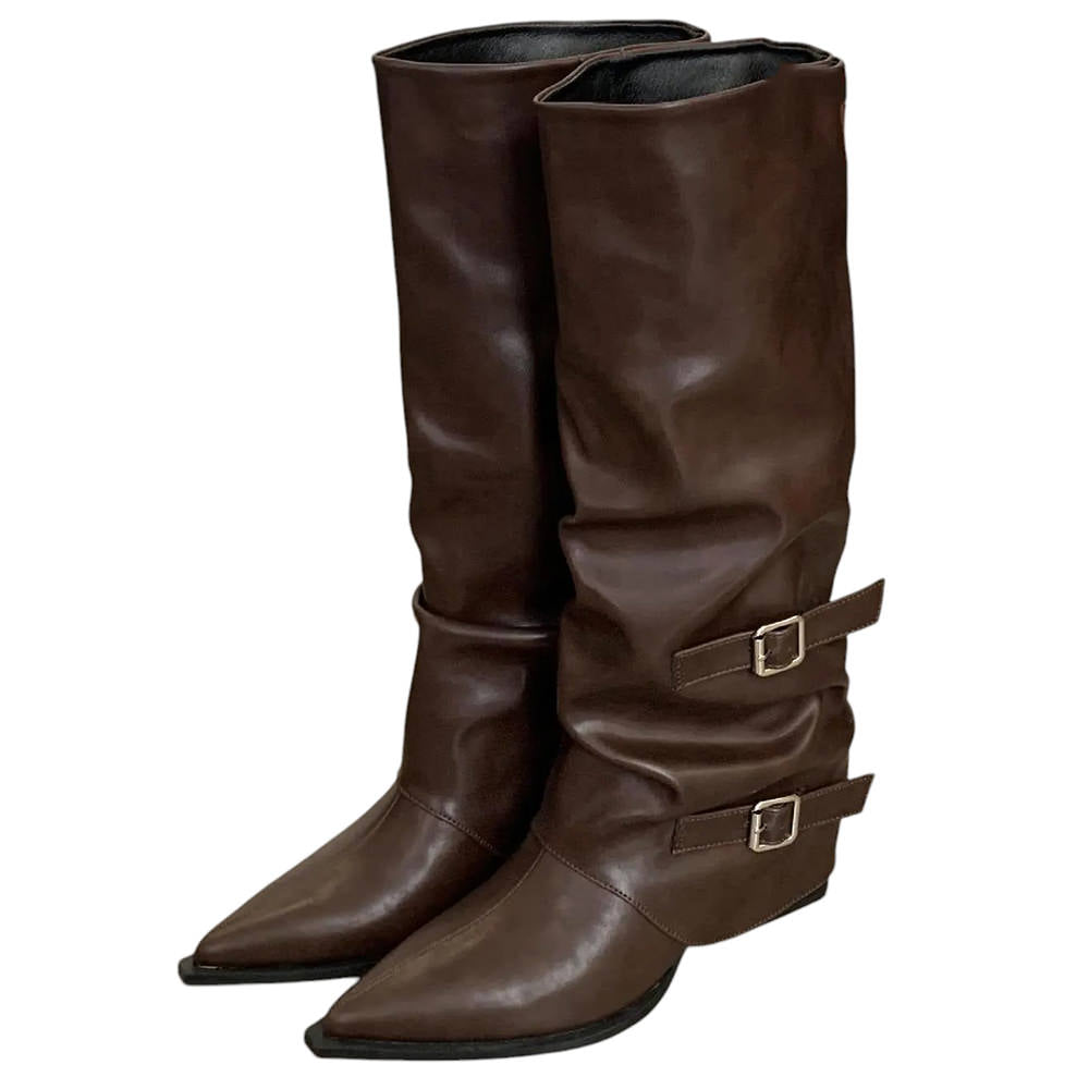 brown slouch buckle boots boogzel clothing