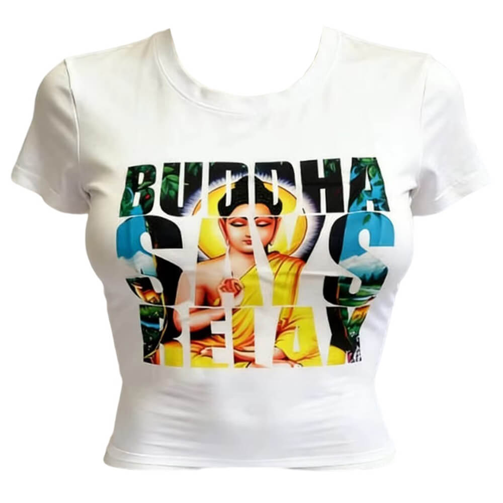 buddha says relax baby tee boogzel clothing
