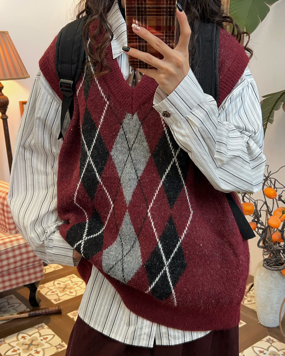 burgundy and gray argyle knit vest boogzel clothing
