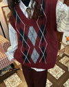 burgundy and gray argyle knit vest boogzel clothing