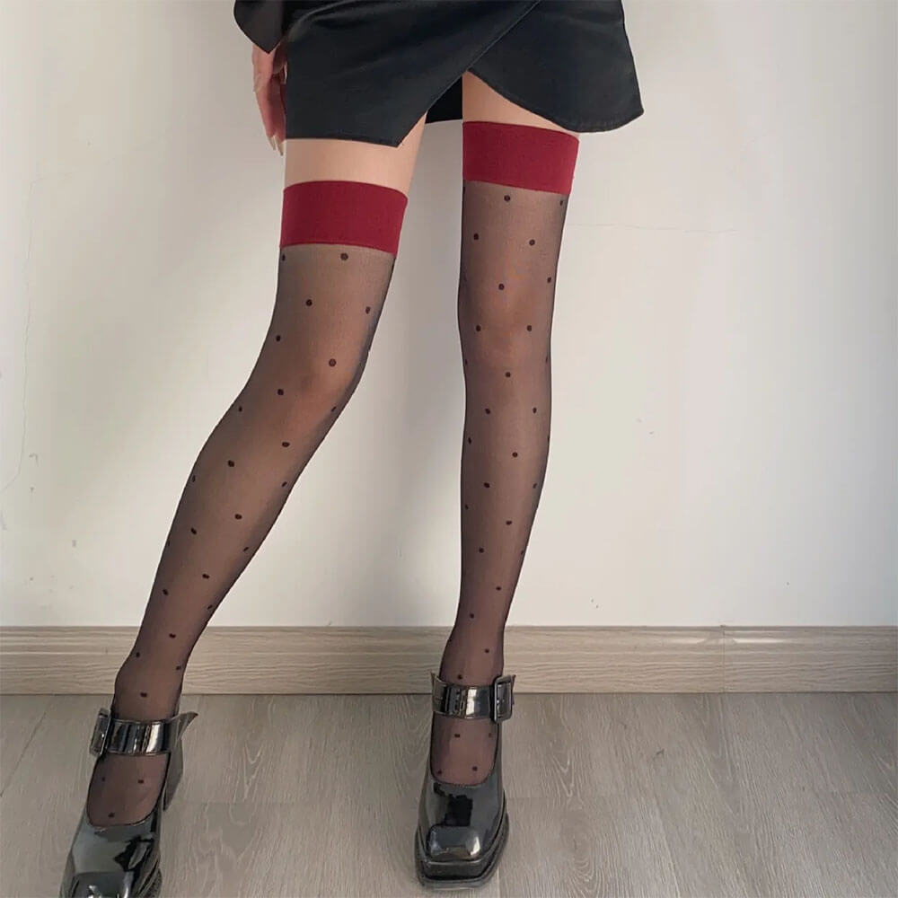 burgundy polka dot stockings boogzel clothing