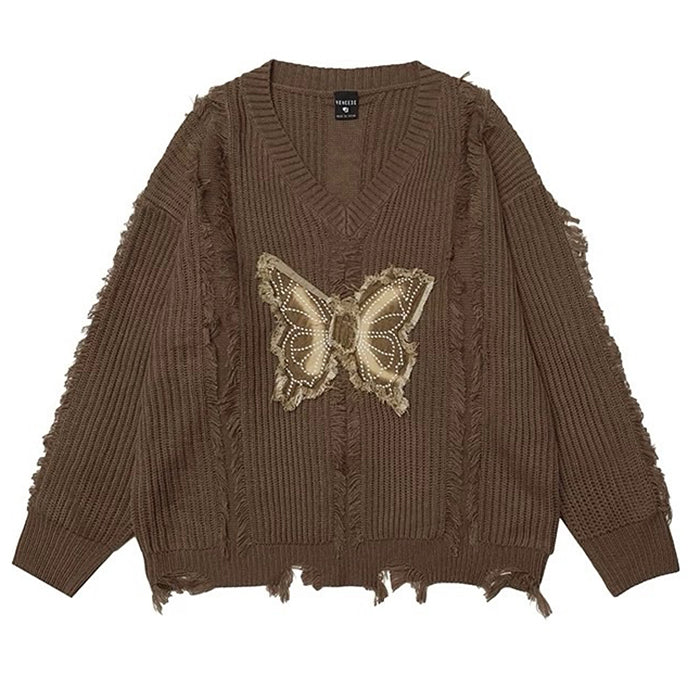 butterfly aesthetic distressed sweater boogzel clothing